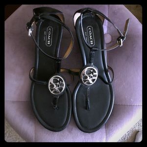 Black Patent Leather Coach Sandals